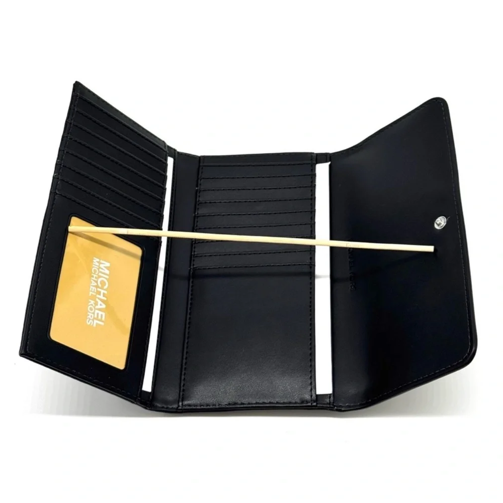 Michael Kors Large Trifold Wallet Black Signature